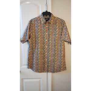 Cremieux Premium Denim Shirt XL Yellow Maroon Printed Stretch  Button-Up Sz L